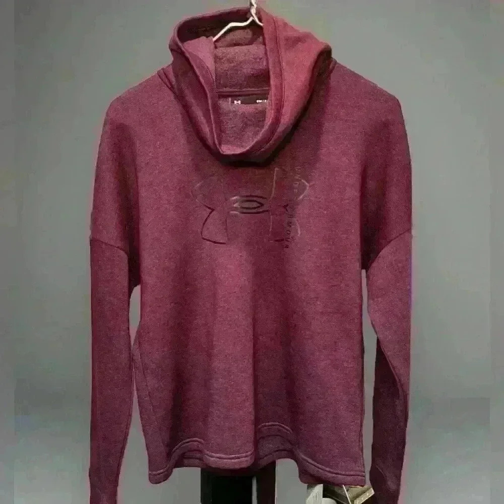 Under Armour Cowl Neck Hoodie Loose Size S Maroon Large Logo EUC